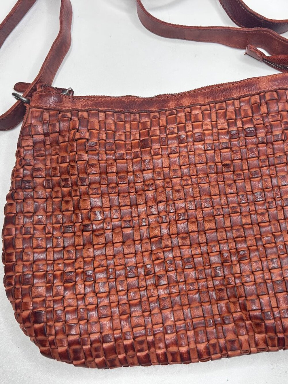 VILENCA Holland Woven Leather Crossbody Purse Bag Cognac Boho Anthropologie